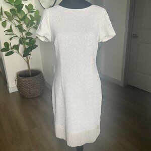 Aidan Mattox White Sequin Fringe Cocktail Dress Gatsby Glam Party Size 8